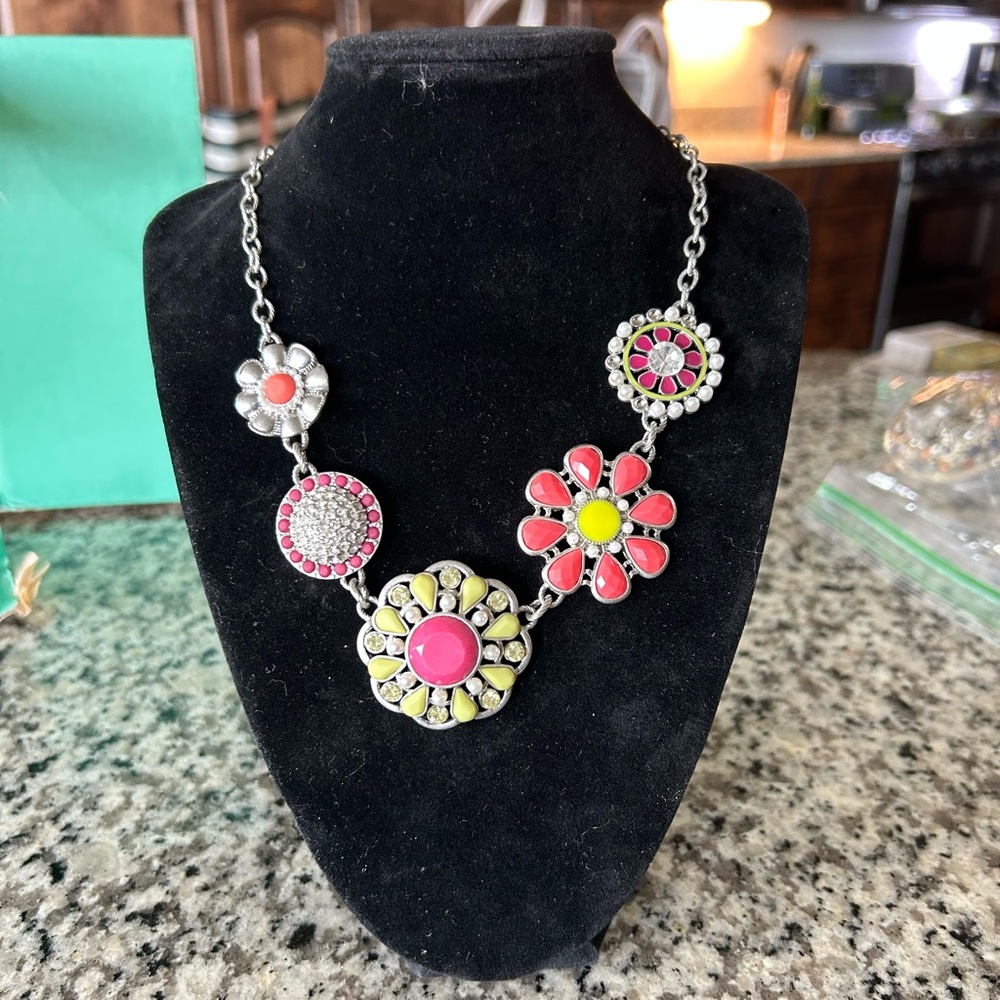 Lia Sophia Vibrant Floral Necklace - Pink, Yellow, Silver